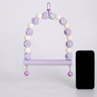 Bird Swing Wooden Bird Toy with Bells, Macaron Color Perch and Bird Grinding Claw Toy, Hanging Cockatiel Budgie Toy for Small Medium Pet Cage