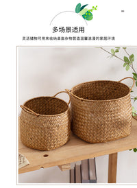 日式编织杂物筐化妆品整理盒手工草编桌面插花篮创意花盆套