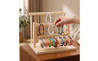 Wooden Jewelry Display Stand Three-Tier Jewelry Holder with Hooks Countertop Necklace Holder with Hooks Open-Frame for Boutiques, Vendors, Vanity, Craft Fairs, Market Stalls
