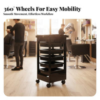 Cosmetic Studio Storage Cart 360-Degree Rotating Casters Hair Stylist Rolling Cart 5-Drawer Salon Trolley Easy to Clean