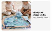 Sea-Life Ocean Track Toy Underwater Graphics Fishing Puzzle Playset Blue and Teal Wooden Train Track Set Modular Pieces for Kids