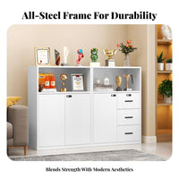 Lockable Drawers Low silhouette Metal Credenza Combination Lock Storage Cabinet Multifunctional Office Furniture sturdyDuty Construction for Administrators, Students, Workspace, Under Desk, Study Room