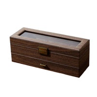 6-Slot Watch Display Case with Glass Lid Tabletop Watch Box with Drawer Clear Jewelry Drawer Organizer Safeguarding for Boutique