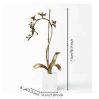 Flower Statue with Marble Golden Finish-Tone Flower Sculpture Modern Figurine for Reception Area