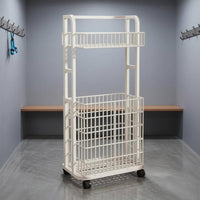 Rolling Storage Trolley Flip-Style Mobile Storage Trolley Metal Basket Rack Exposed-frameFrame Shelving Single-Piece Rectangular