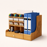 Desktop Organiser with Pen Holder, 4 Tier File Rack for Office Desk, Stackable Wood Organizer Black, Workspace Organization