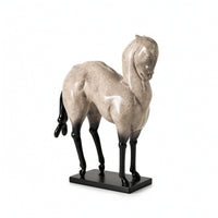Standing Horse Resin Statue Horse Sculpture with Base Shiny Decor for Living Room, Entryway, Study