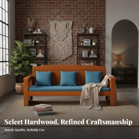 Solid Wood Bench Sofa Thick Sturdy Legs Wooden Frame Couch Comfortable Cushions Simple Wooden Long Chair for Renters, Students, Balcony, Porch, Office
