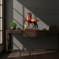Horse Figurine with Saddle Rearing Decor Sculpted for Living Room, Office Desk