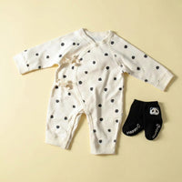 Side Tie Infant Jumpsuit Convenient Closures Long Sleeve Newborn Outfit