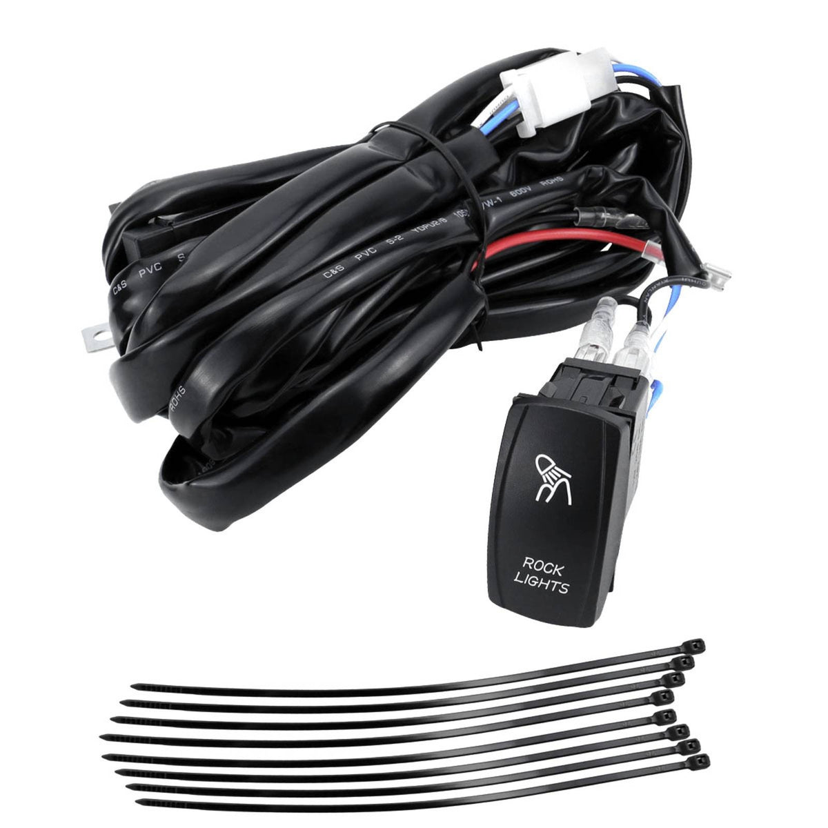 Insulated Wiring Harness Kit with Rocker Switch Stable Wiring Harness with Switch Heavy-Duty Abrasion-Resistant for Builders, UTV