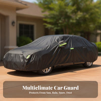 Full-Coverage Sedan Car Cover Elasticized Car Cover with Mirror Pockets Reflective for Outdoor Parking, Winter Storage
