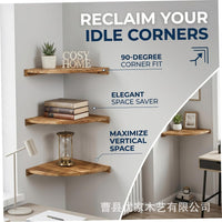 Solid Wood Corner Shelf, Rustic Multi-Tier Floating Wall Storage Rack