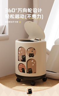 Household Trash Can with Lid, High Appearance, Wastebasket for Bedroom and Living Room, with Wheels, Convenient, Multifunctional, Large