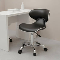 Padded Technician Chair with Wheels Low Back Support Rolling Salon Chair Silver Metal Base Commercial Furniture for Nail Technicians, Hairstylists