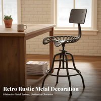 Vintage Swivel Stool with Backrest Industrial   Seat Stool Seating Furniture for Cafe, Kitchen Island
