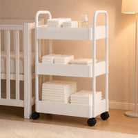3-Tier Rolling Cart Easy to Move Rolling Storage Cart with Mesh Shelves