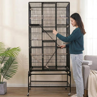 Extra Large Bird Cage for Parrot, Cockatiel Cage with 6 Perches, Multi-Level Tall Spacious Indoor Habitat on Rolling Stand with Storage Shelf