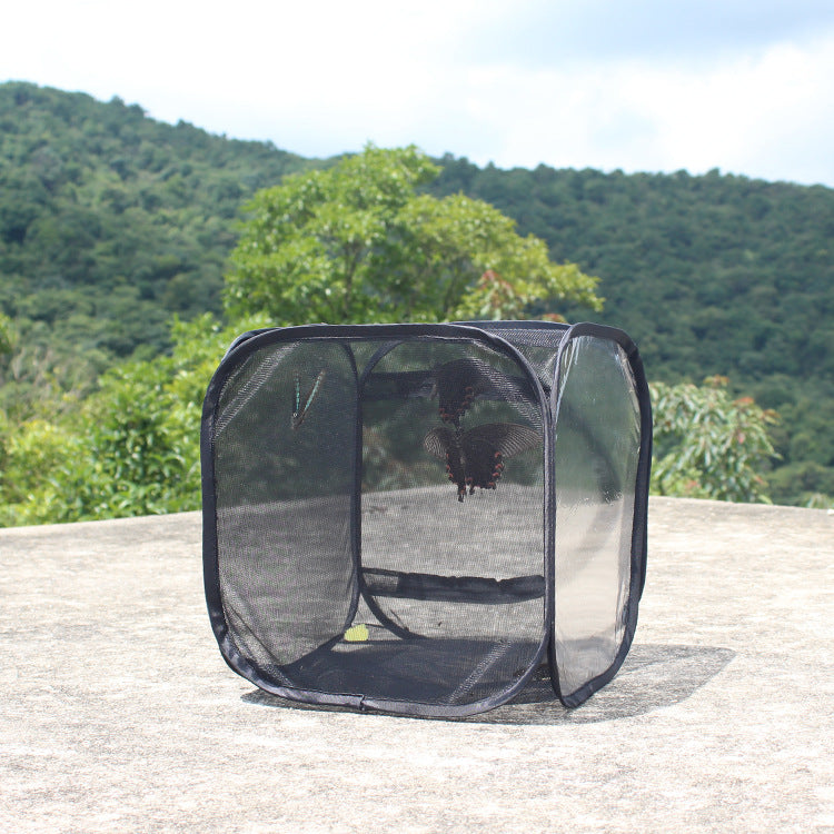 Foldable Black Insect Rearing Cage with Observation Window