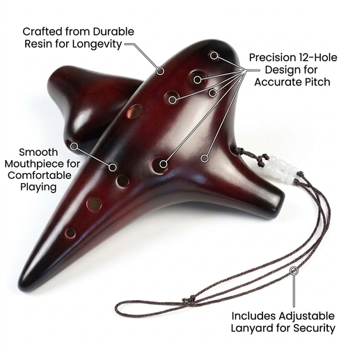 12 Hole Alto Ocarina, Master Tuned Alto Instrument, Beginner Ocarina with Song Book, Decorative Ocar - Image 2