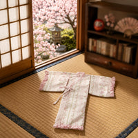 Doll Kimono Outfit Pink Trim Floral Doll Kimono Fluid Drape Apparel