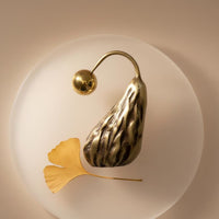 Abstract Pear Figurine Copper Finish Metal Pear Statue Ribbed Texture for Office