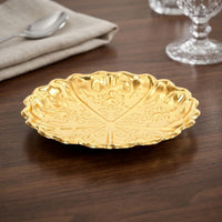 Metal Tray with Scalloped Edge Round Embossed Floral Tray Decorative Metal for Dressing Table, Photo Prop