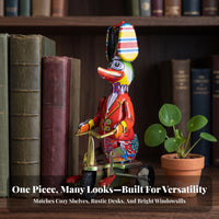 Retro Tinplate Duck with Umbrella Vintage-Style Duck on Tricycle Nostalgic Old-Fashioned for Collectors, Display Shelves, Cafes, Taverns
