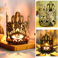 Vintage Iron Hand of Fatima Candle Holder with Cutout Design