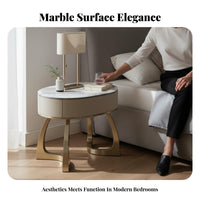 Fluted Cylindrical End Table Light Luxury Nightstand Modern Design for Bedroom