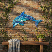 Metal Dolphin Wall Art Vivid Colors Metal Dolphin Art Indoor Outdoor Use