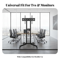 Mobile TV Stand Heavy Duty Rolling TV Cart with Wheels 360-degree Rotation Casters Adjustable Viewing Portable Presentation Stand Steel Frame Suitable for Businesses Office Exhibitors Conference Room