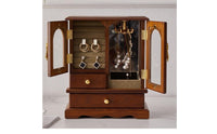 Jewelry Organizer with Drawers Wood-Grain Desktop Jewelry Chest Vintage-Style Wooden Desk Organizer with Drawers for Vanity, Dresser, Bedside Table