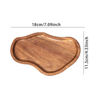 Acacia Wood Dessert Plate Japanese Design Wavy Border Coffee Tray for Home Cafe