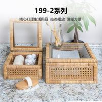 Handwoven Rattan Storage Basket with Lid, Chinese Retro Style, Home Organizer