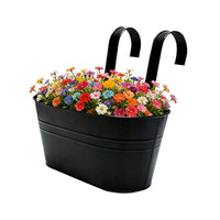 Rustic Iron Oval Hanging Flower Pot with Double Hooks for Fence