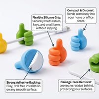 Cable Holder Adhesive No Drill Wire Clip for Desk, Thumbs Up Cord Organizer for Dorm Room Students, Rubber Phone Charging Management