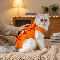 Cat Recovery Suit with Tie-Back Closure, Printed Polyester Spay and Neuter Recovery Suit, Short-Sleeve Weaning Suit for Post Operative Care