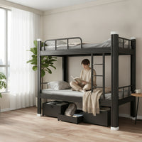 Metal Bunk Bed Space-Saving Steel Bunk Bed Sturdy Furniture for Students, Dorm Rooms, Student Accommodations, Compact Bedrooms