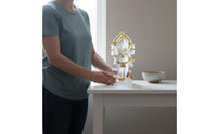 Ornate Headdress Elephant-Headed Deity Figurine Layered Draped Clothing Standing Deity Statue Gold-Toned Four-Armed Figurine Three-Dimensional for Shelf Display