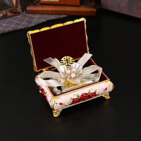 European Vintage Jewelry Box with Metal Rose Design, Creative Ring and Earring Organizer