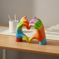 Rainbow Love Gesture Sculpture Handmade Style Affectionate Hands Ornament Warm and Charming Love & Palm Decor for Couples, Desk, Study Room
