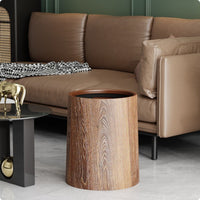 Wood-Grain Trash Can Cylindrical Plastic Rubbish Bin Lidless for Restroom