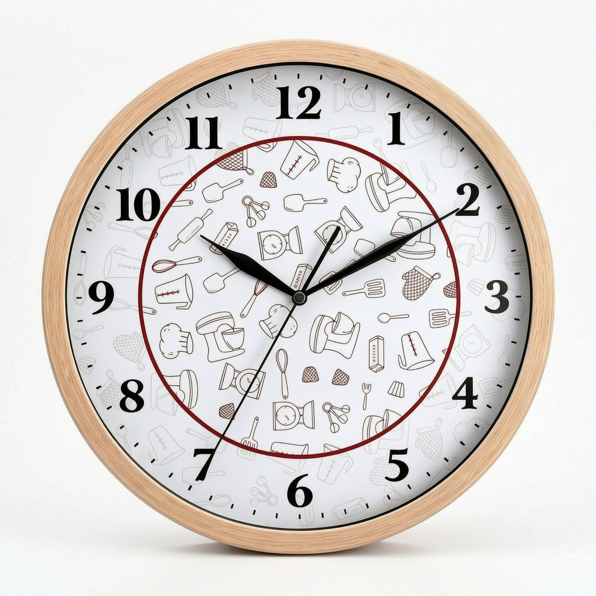 Kitchen Wall Clock Wood-Look Wall Clock with Glass Front Large Numbers
