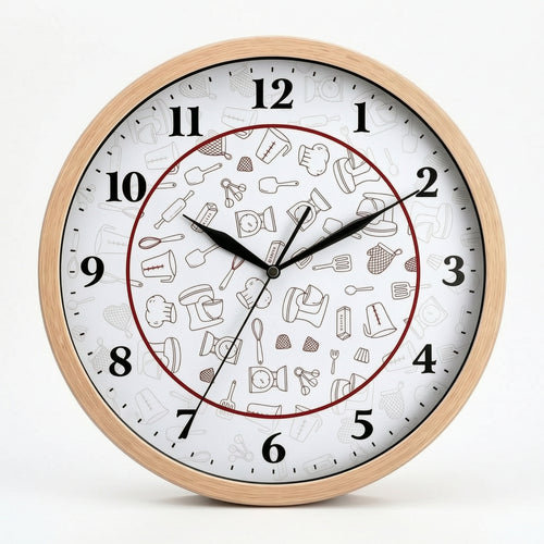 Kitchen Wall Clock Wood-Look Wall Clock with Glass Front Large Numbers