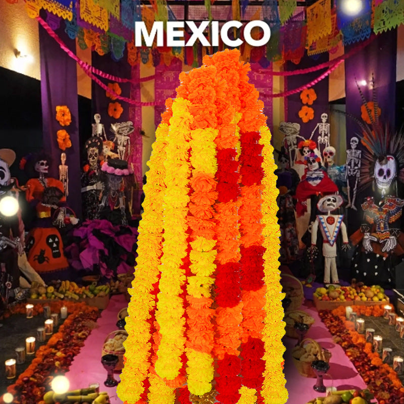 Marigold Flower Ball Garland Decoration for Day of the Dead and Halloween