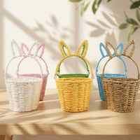 Rabbit-Ear-Shaped Basket Lightweight Paper Rope Basket Handwoven