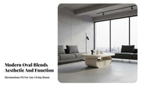 dual-level Oval Table Modern Minimalist design Living Room Furniture High-Gloss Finish Integrated Storage Shelf for Lounge Area