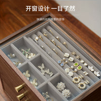 Multi-layer Visible Jewelry Storage Box with Walnut Wood Grain, Drawer Style