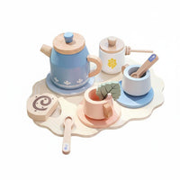 Burr-Splinter-Free Afternoon Tea Playset Water-Based Paint Wooden Tea Set Children's Toy for Preschoolers, Toddlers, Playroom, Home